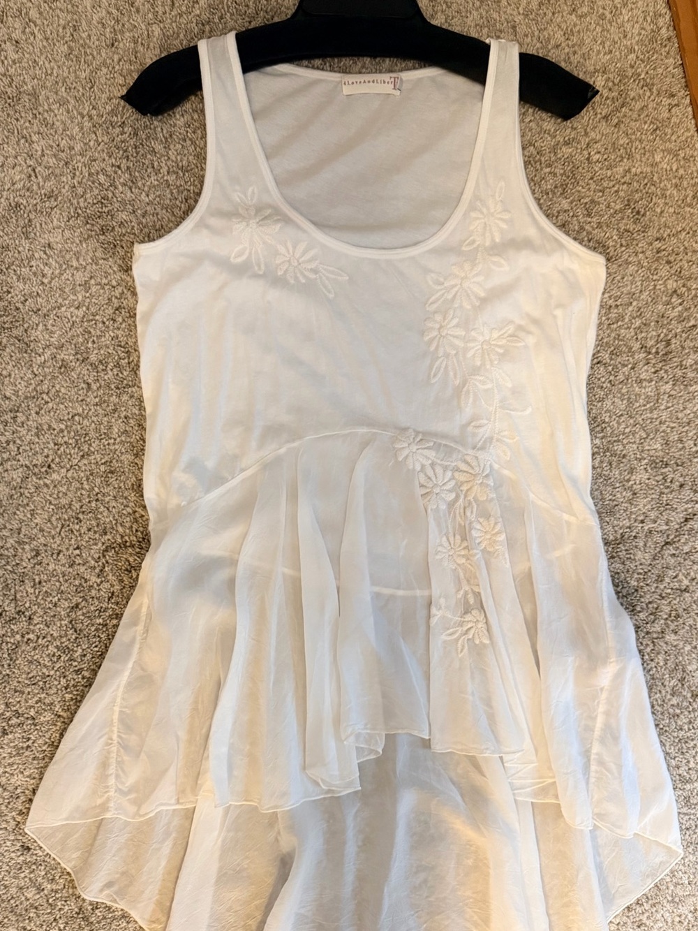 Johnny Was White Floral Embroidered Layered Chiffon Camisole